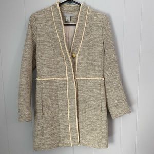 H&M Cream Coat with Fringe Detail, size 2